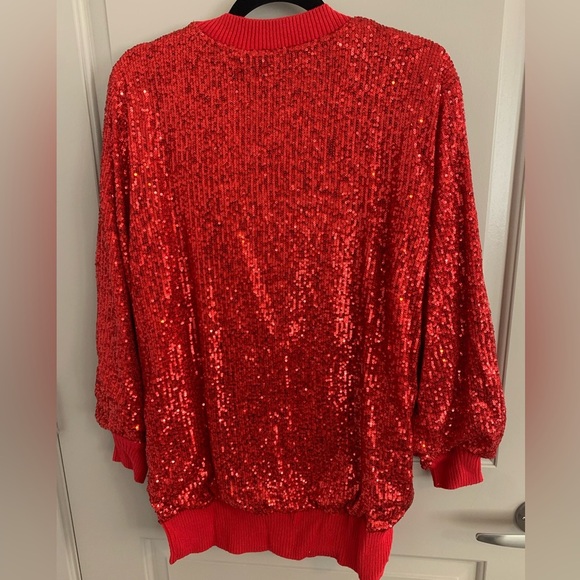 NWT INC Sequined RED Long Boyfriend Cardigan Large Get your “Shimmer On” - Picture 7 of 9
